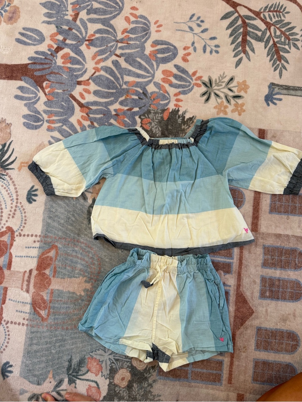 Pink Chicken Blue and Cream Striped Kids Two-Piece Costume Set